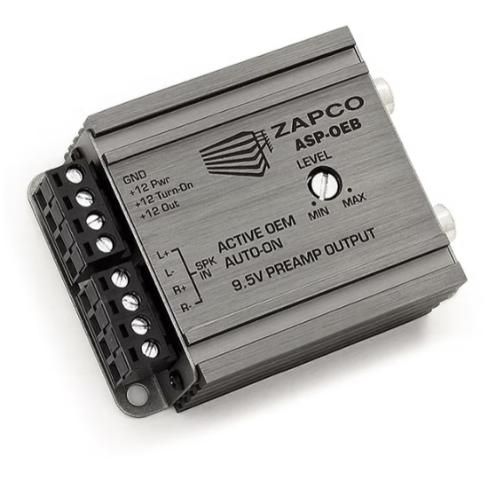 ZAPCO ASP-OEB 2-kanałowy adapter OEM poziomu głośnikowego do sygnału przedwzmacniacza 2-kanałowy adapter OEM, wyjście Pre-Out 9,5V